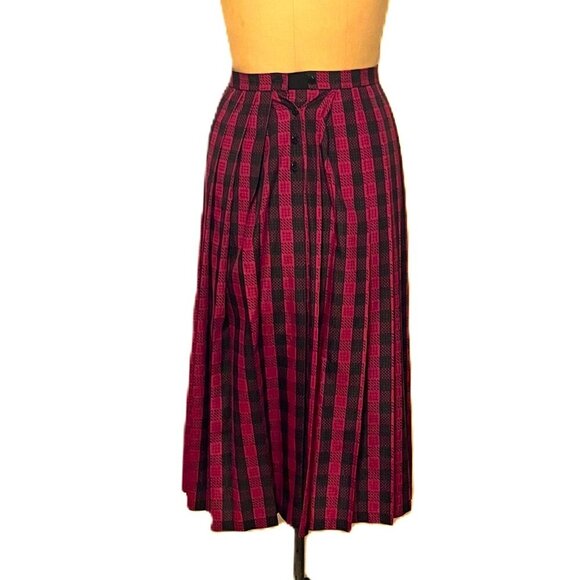 Vintage 70s midi high waist checkered midi pleated skirt - Picture 4 of 12